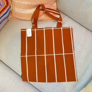 Marimekko 100% cotton brick red grid tote - terracotta